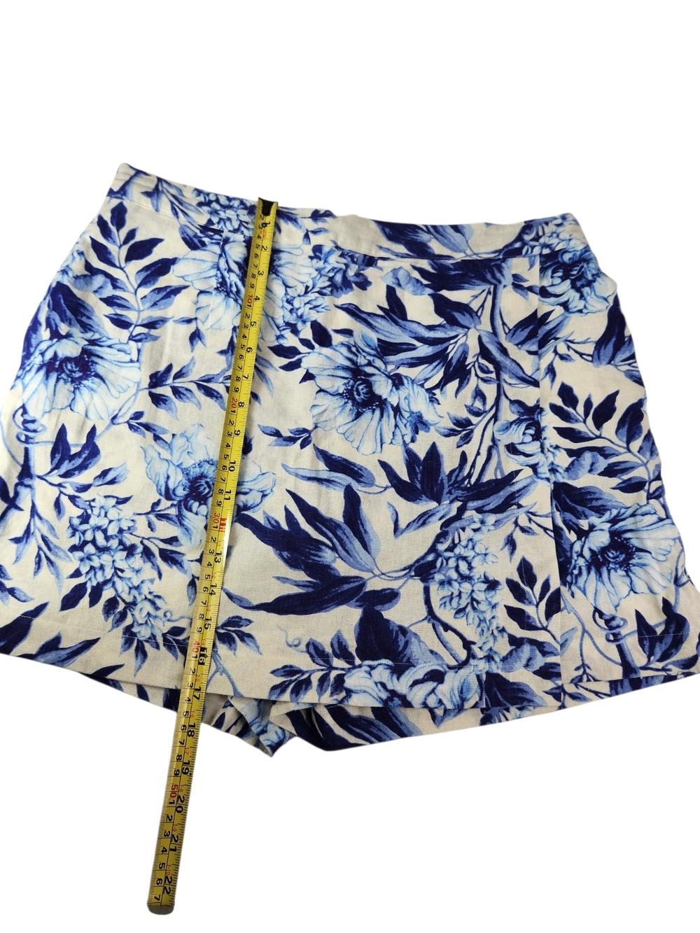 Ellen Tracy Blue Floral Wrap Skort Large Pockets Elastic Waistband Linen Blend - Picture 13 of 14